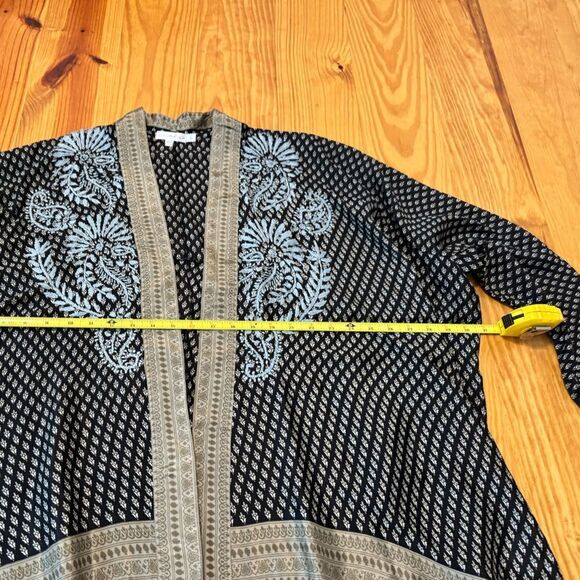 Anthropologie Love Kyla Kimono Cardigan Size LRG Floral Embroidered Silk Blend - Picture 9 of 11